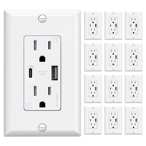 ELEGRP USB Wall Outlets, 20 Amp USB C Wall Outlets Receptacles, Outlets with USB A and USB C Ports, Tamper Resistant Receptacle, Wall Plate Included, UL Listed, 5 Pack, White in Kuwait