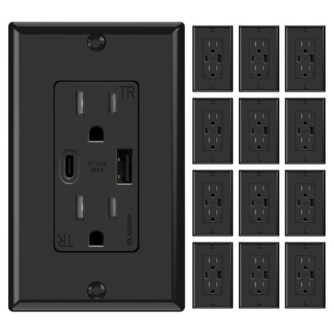 ELEGRP USB Wall Outlets, 20 Amp USB C Wall Outlets Receptacles, Outlets with USB A and USB C Ports, Tamper Resistant Receptacle, Wall Plate Included, UL Listed, 5 Pack, White in Kuwait