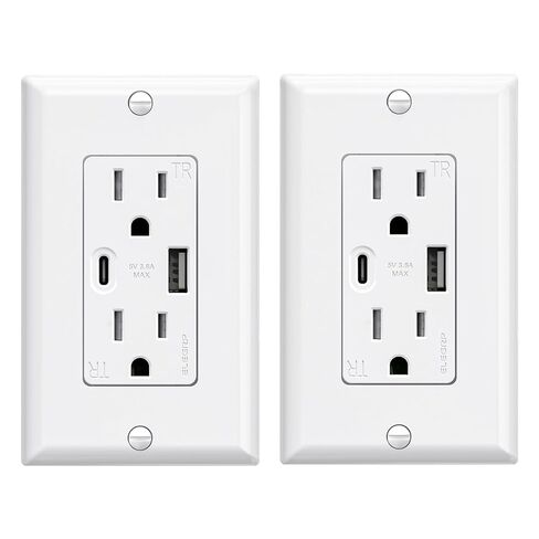 ELEGRP USB Wall Outlets, 20 Amp USB C Wall Outlets Receptacles, Outlets with USB A and USB C Ports, Tamper Resistant Receptacle, Wall Plate Included, UL Listed, 5 Pack, White in Kuwait