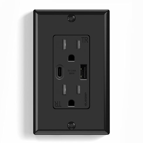 ELEGRP USB Wall Outlets, 20 Amp USB C Wall Outlets Receptacles, Outlets with USB A and USB C Ports, Tamper Resistant Receptacle, Wall Plate Included, UL Listed, 5 Pack, White in Kuwait