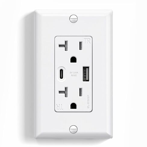 ELEGRP USB Wall Outlets, 20 Amp USB C Wall Outlets Receptacles, Outlets with USB A and USB C Ports, Tamper Resistant Receptacle, Wall Plate Included, UL Listed, 5 Pack, White in Kuwait
