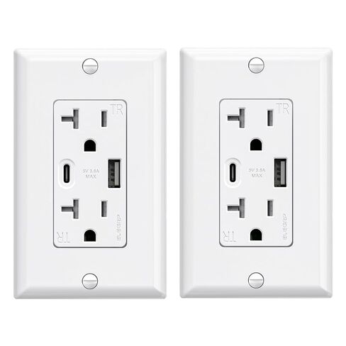 ELEGRP USB Wall Outlets, 20 Amp USB C Wall Outlets Receptacles, Outlets with USB A and USB C Ports, Tamper Resistant Receptacle, Wall Plate Included, UL Listed, 5 Pack, White in Kuwait