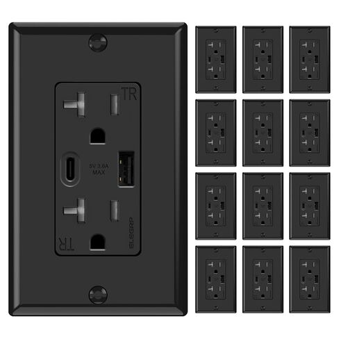 ELEGRP USB Wall Outlets, 20 Amp USB C Wall Outlets Receptacles, Outlets with USB A and USB C Ports, Tamper Resistant Receptacle, Wall Plate Included, UL Listed, 5 Pack, White in Kuwait