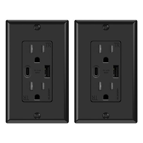 ELEGRP USB Wall Outlets, 20 Amp USB C Wall Outlets Receptacles, Outlets with USB A and USB C Ports, Tamper Resistant Receptacle, Wall Plate Included, UL Listed, 5 Pack, White in Kuwait