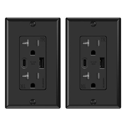ELEGRP USB Wall Outlets, 20 Amp USB C Wall Outlets Receptacles, Outlets with USB A and USB C Ports, Tamper Resistant Receptacle, Wall Plate Included, UL Listed, 5 Pack, White in Kuwait
