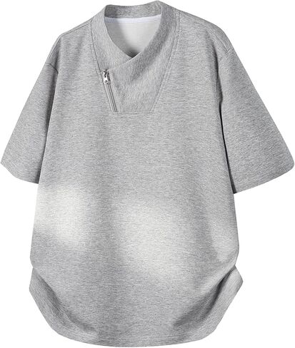 GURUNVANI Men's Asymmetrical Zipper T Shirt Casual V Neck Basic Short Sleeve Shirts in Kuwait