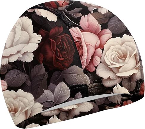 Swim Cap Fabric Durable High Elasticity Breathable Comfortable Cloth Swim Hat Bathing Cap for Men Women Girls Cute-Rose in Kuwait