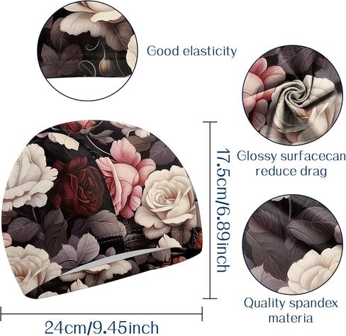 Swim Cap Fabric Durable High Elasticity Breathable Comfortable Cloth Swim Hat Bathing Cap for Men Women Girls Cute-Rose in Kuwait