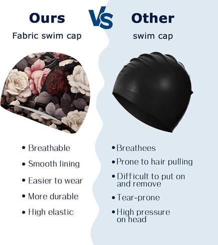 Swim Cap Fabric Durable High Elasticity Breathable Comfortable Cloth Swim Hat Bathing Cap for Men Women Girls Cute-Rose in Kuwait