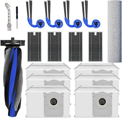 Replacement parts for ECOVACS DEEBOT T90 Omni / T90 PRO Omni vacuum cleaners Accessories: 1 Main Brush, 1 Mop Roller Brush, 4 HEPA Filters, 6 Dust Bags, 4 Side Brushes, 1 Cleaning Brush, 1 Screwdriver in Kuwait