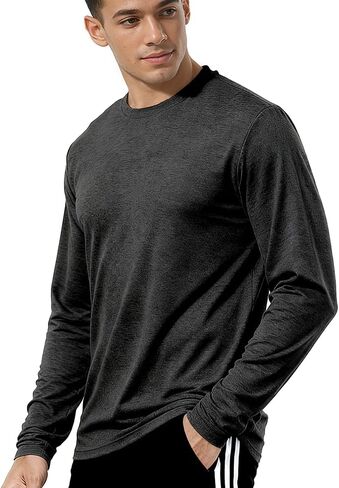 Men's Bamboo Viscose Long Sleeve Shirts Moisture Wicking Quick Dry Breathable Lightweight Athletic Workout Gym Size 2XL Dark Gray in Kuwait