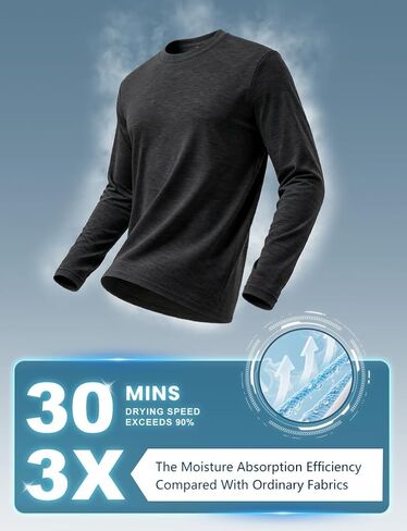 Men's Bamboo Viscose Long Sleeve Shirts Moisture Wicking Quick Dry Breathable Lightweight Athletic Workout Gym Size 2XL Dark Gray in Kuwait