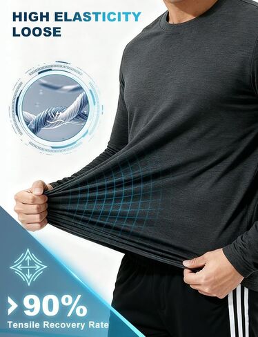 Men's Bamboo Viscose Long Sleeve Shirts Moisture Wicking Quick Dry Breathable Lightweight Athletic Workout Gym Size 2XL Dark Gray in Kuwait