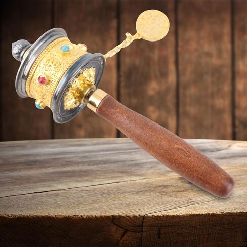 Asixxsix Hand Held Prayer Wheel, Alloy Tibetan Buddhist Om Mani Padme Hum Functioning Buddhist Prayer Wheel, Buddhist Supplies Buddhist Six Words Prayer Wheel (Gold) in Kuwait