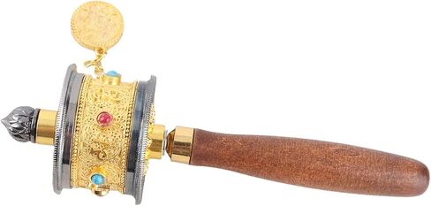 Asixxsix Hand Held Prayer Wheel, Alloy Tibetan Buddhist Om Mani Padme Hum Functioning Buddhist Prayer Wheel, Buddhist Supplies Buddhist Six Words Prayer Wheel (Gold) in Kuwait
