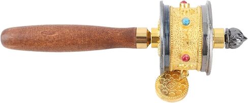 Asixxsix Hand Held Prayer Wheel, Alloy Tibetan Buddhist Om Mani Padme Hum Functioning Buddhist Prayer Wheel, Buddhist Supplies Buddhist Six Words Prayer Wheel (Gold) in Kuwait