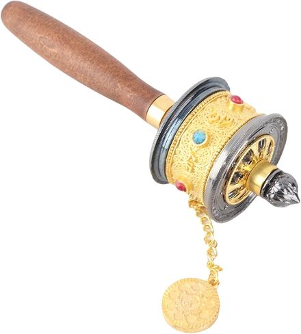 Asixxsix Hand Held Prayer Wheel, Alloy Tibetan Buddhist Om Mani Padme Hum Functioning Buddhist Prayer Wheel, Buddhist Supplies Buddhist Six Words Prayer Wheel (Gold) in Kuwait