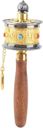 Asixxsix Hand Held Prayer Wheel, Alloy Tibetan Buddhist Om Mani Padme Hum Functioning Buddhist Prayer Wheel, Buddhist Supplies Buddhist Six Words Prayer Wheel (Gold) in Kuwait