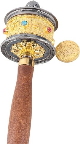 Asixxsix Hand Held Prayer Wheel, Alloy Tibetan Buddhist Om Mani Padme Hum Functioning Buddhist Prayer Wheel, Buddhist Supplies Buddhist Six Words Prayer Wheel (Gold) in Kuwait