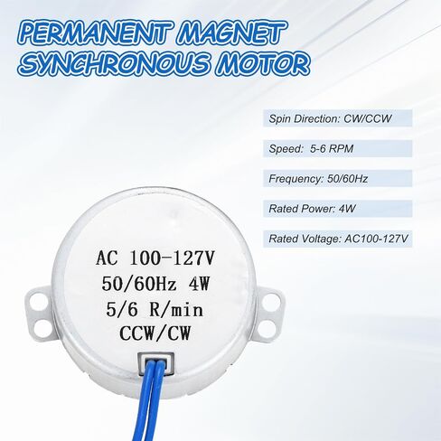 MECCANIXITY Synchronous Motor, AC100-127V 50/60Hz 5-6 RPM CW/CCW 4W Flush Shaft Low Speed Slow Rotating Turnable Motor for Electric Fan, Heater, Art Projects in Kuwait