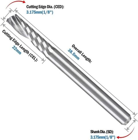 10pcs O Flute Aluminium Router Bits 1/8 Inch Shank Spiral Up Cut Bit Single End Mill Set Solid Tungsten Carbide CNC Engraving Milling Cutter in Kuwait
