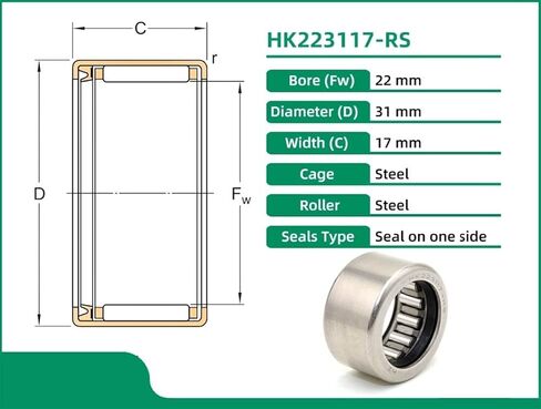 1PCS HK223117-RS HK223117RS 22x31x17 Seal On One Side Drawn Cup Needle Roller Bearings in Kuwait