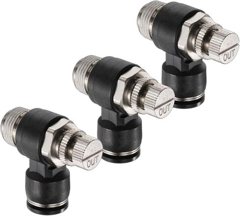 HARFINGTON 3pcs Air Flow Control Valve 10mm Tube OD x 3/8" PT Thread Push to Connect Fitting Air Line Fitting Elbow 90 Degree Speed Control Valve Adapter Fitting in Kuwait