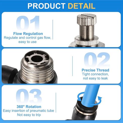 HARFINGTON 3pcs Air Flow Control Valve 10mm Tube OD x 3/8" PT Thread Push to Connect Fitting Air Line Fitting Elbow 90 Degree Speed Control Valve Adapter Fitting in Kuwait