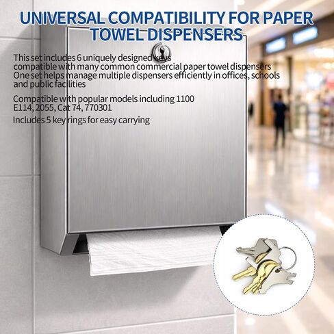 6 Pack Universal Paper Towel Dispenser Key Set, Replacement Keys Compatible with SCA 1100, Bradley 2055, Bobrick Cat 74, Kimberly-Clark 770301, Georgia Pacific, and E114 Dispensers in Kuwait