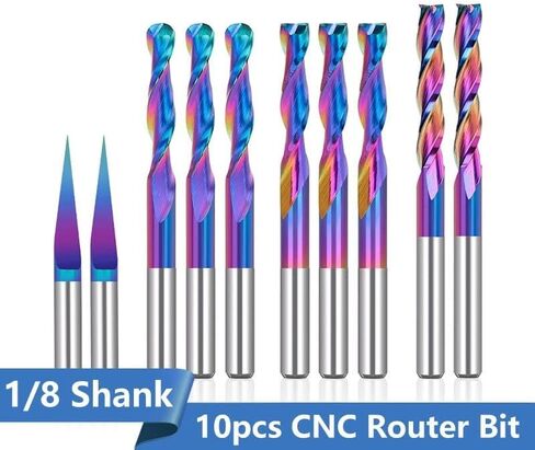 10 قطعة CNC دوامة راوتر بت مجموعة 1/8 عرقوب الثلاثي لقم نحت كربيد قاطعة المطحنة الكرة الأنف نهاية مطحنة مسطحة القاع للخشب البلاستيك in Kuwait
