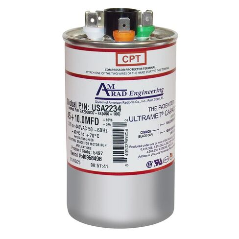 45/10 فائق التوهج MFD 370 440 VAC مكثف تشغيل مزدوج JustCapacitors بديل متوافق لـ AmRad USA2234 P/N RA2000/37-44(456+106) in Kuwait