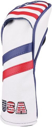 Golf Club Head Cover, USA Stars and Stripes Embroidery | Driver Fairway Wood Hybrid, Mallet, Square Mallet, Blade Putter Cover, Soft Leather, Fit Most Brands in Kuwait