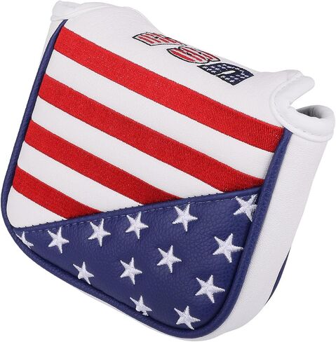 Golf Club Head Cover, USA Stars and Stripes Embroidery | Driver Fairway Wood Hybrid, Mallet, Square Mallet, Blade Putter Cover, Soft Leather, Fit Most Brands in Kuwait
