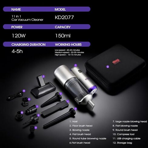 DSP 11 in 1 Cordless Car Vacuum Cleaner for Car Home Keyboard Cleaning | 3 speeds,blow function, foldable handle, battery display, storage bag,easy dust removal in Kuwait