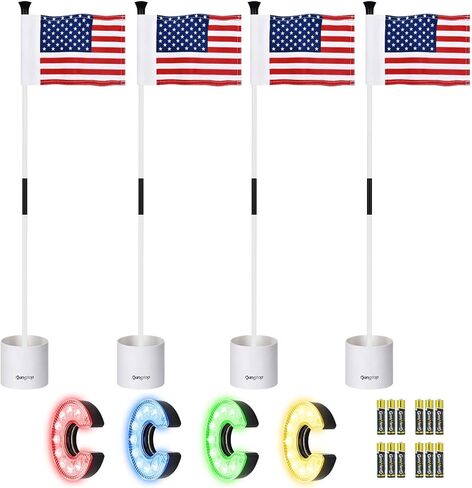KINGTOP Mini Golf Flagstick with RGB Hole Light, Practice Putting Green Flags for Yard, Golf Pin Flag Hole Cup Set, Light Up Night Golf Party, 4-Pack in Kuwait
