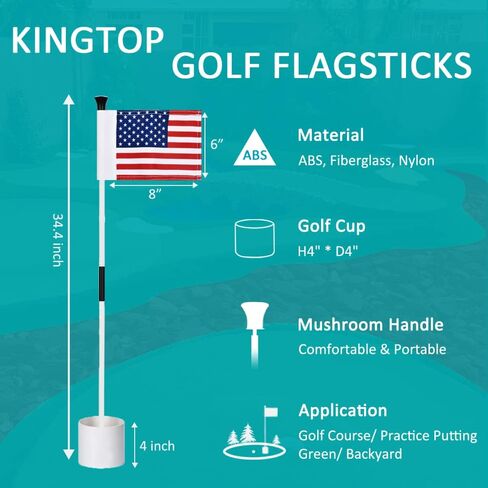 KINGTOP Mini Golf Flagstick with RGB Hole Light, Practice Putting Green Flags for Yard, Golf Pin Flag Hole Cup Set, Light Up Night Golf Party, 4-Pack in Kuwait