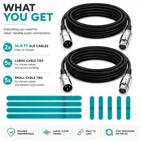 كابل Movo Premium XLR المميز المكون من قطعتين (3 أقدام) - كابل ميكروفون متوازن من ذكر إلى أنثى مع روابط كابل - كابل ميكروفون محمي بثلاثة دبابيس لتسجيل الاستوديو، والبث الصوتي، والصوت المباشر، والخلاطات وأنظمة PA in Kuwait