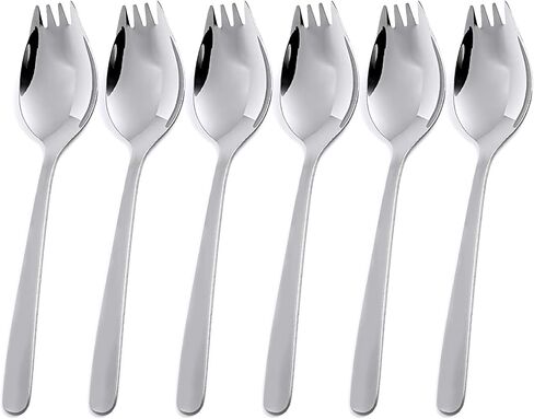 Ninsula Spork 6 Pack, Food Grade Sporks Stainless Steel 6 Inch Long 2 In 1 Spoon and Fork, Metal Spork for Dessert, Ice Cream, Salad, Soup, Noodle, Fruit (Silver) in Kuwait