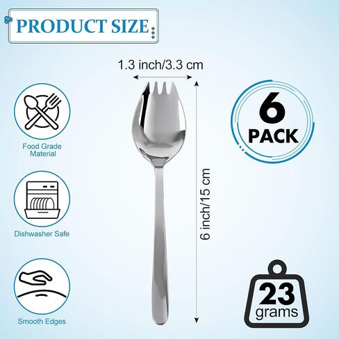 Ninsula Spork 6 Pack, Food Grade Sporks Stainless Steel 6 Inch Long 2 In 1 Spoon and Fork, Metal Spork for Dessert, Ice Cream, Salad, Soup, Noodle, Fruit (Silver) in Kuwait