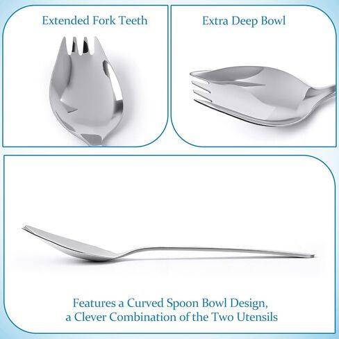 Ninsula Spork 6 Pack, Food Grade Sporks Stainless Steel 6 Inch Long 2 In 1 Spoon and Fork, Metal Spork for Dessert, Ice Cream, Salad, Soup, Noodle, Fruit (Silver) in Kuwait