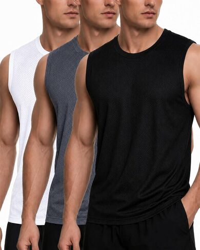 Mens Tank Tops 3 Pack Sleeveless Athletic Shirts Quick Dry Running Undershirts Workout Gym Muscle Shirts in Kuwait