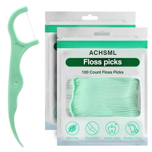Floss Picks - 200 Count Wear Resistant Dental Floss Picks BPA Free Durable Dental Floss Ergonomic Design 2 in 1 Tooth Picks Flossers for Teeth Cleaning 2 Pack Green in Kuwait