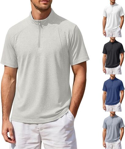 Quarter Zip Mock Neck Shirts for Men Short Sleeve Lightweight Breathable Casual Athletic Tops Summer Fashion Tee in Kuwait