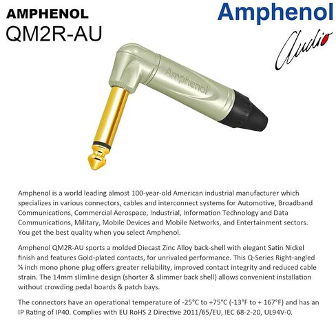 20 Foot - WBC-PRO-Guitar – 20 AWG - Low-Cap (18pF/ft) – Pro-Grade – Graphite-Based - Dual-Shielded Guitar, Bass, Instrument Cable with Amphenol QM2R-AU & QM2P-AU ¼ Inch (6.35mm) Gold TS Connectors in Kuwait