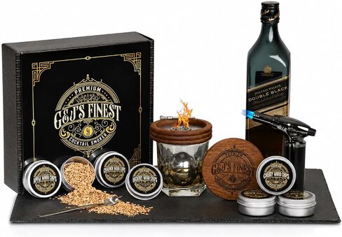 Whiskey Smoker Kit | Cocktail Smoker Kit with Torch, Scorch Shield, Lid, 6 Wood Chips for Smoked Old Fashioned| Bourbon Smoker (Black Box & Glasses) in Saudi Arabia