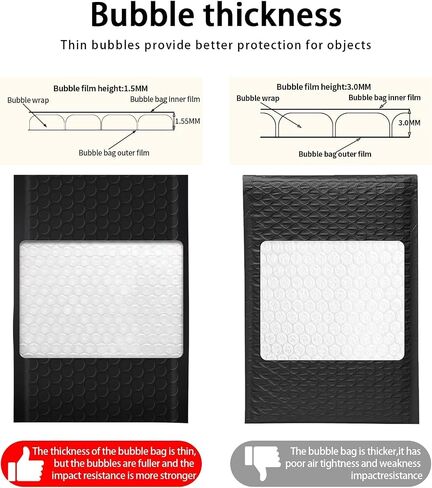Packbabol Bubble Mailers 4x8 "200 حزمة مظاريف مبطنة سوداء مقاومة للماء حجم قابل للاستخدام 4x7 مغلفات بريدية مبطنة ذاتية الختم فقاعة بريدية مبطنة غير شفافة للشركات الصغيرة، مغلفات بريدية #000 in Kuwait