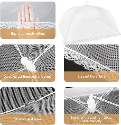 NEPAK 6 Large and Tall Food Covers, 17"x17" Food Tents Food Covers for Outdoors,Pop-up Mesh Food Covers Nets for Outside,Screen Tents,Parties Picnics, BBQ,Reusable and Collapsible in Kuwait