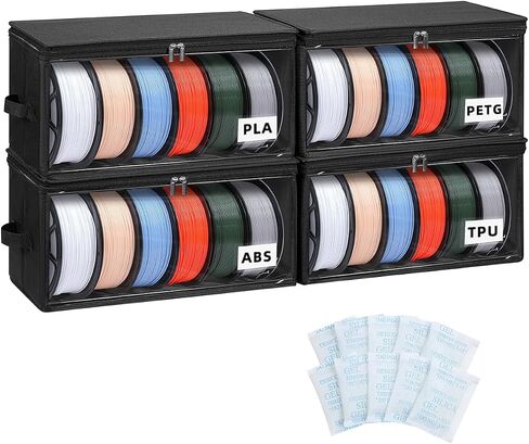 3D Printer Filament Storage Box, 4 Pack, Holds 24 Rolls | 3D Filament Storage Container Holder with Front Support Frame, Desiccant, 3D Printer Accessories for Home, Office, Studio in Kuwait