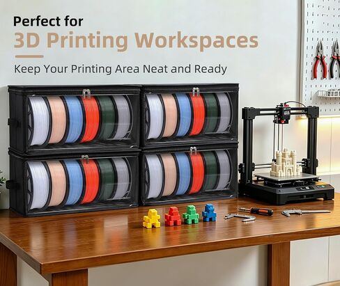 3D Printer Filament Storage Box, 4 Pack, Holds 24 Rolls | 3D Filament Storage Container Holder with Front Support Frame, Desiccant, 3D Printer Accessories for Home, Office, Studio in Kuwait