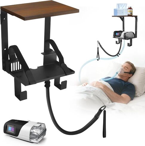 حامل جداري على رف CPAP مطور، منظم من طبقتين لجهاز ResMed AirSense 10 و11 | مع حامل خرطوم CPAP قابل للتعديل وخطاف قناع، تجنب تشابك الخرطوم | حامل CPAP بجانب السرير لاستعادة منضدة النوم الخاصة بك in Kuwait